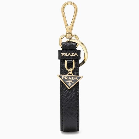 Prada Accessories - Prada Black/Gold Saffiano Leather Keychain Women